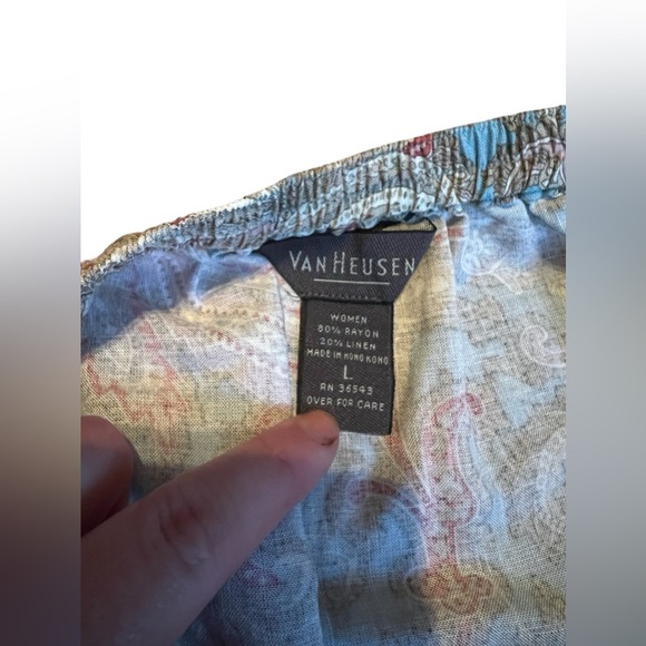 Vintage Van Heusen Size L Paisley Blue Multicolored Linen Blend Skirt Bohemian - Picture 3 of 4